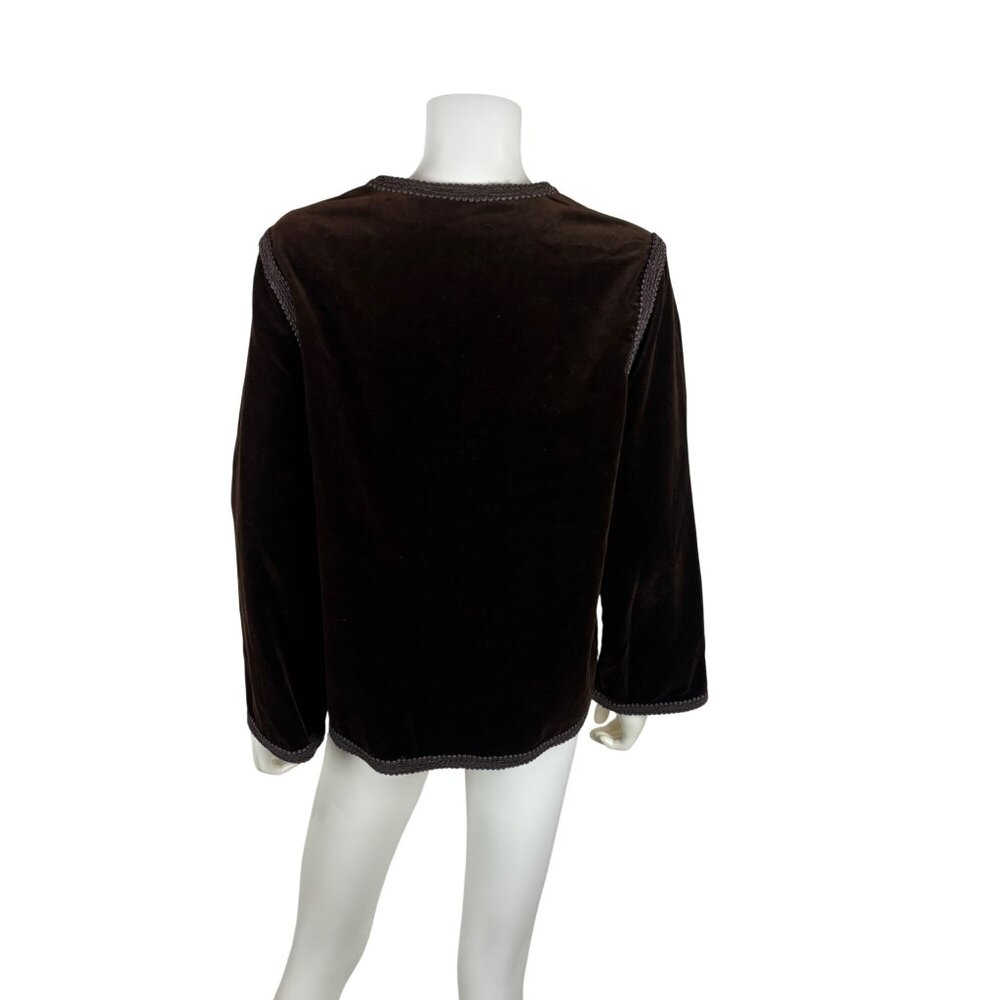 Vintage 70s Velvet Blazer Womens Large Brown Braided Trim Button Down Suit Jacke - Picture 9 of 12